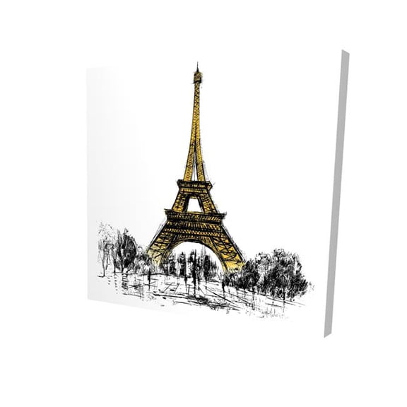 Begin Home Decor 2080-2424-CI287 24 x 24 in. Outline of Eiffel Tower Yellow Canvas - Trees Street Home Decor