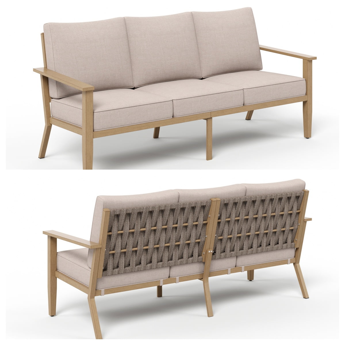 Summit Living 7-Seat Woven Rope Outdoor Patio Furniture Sets, Wood-Grain Metal Outdoor Patio Conversation Set with Swivel Chairs & Nesting Coffee Table, Beige