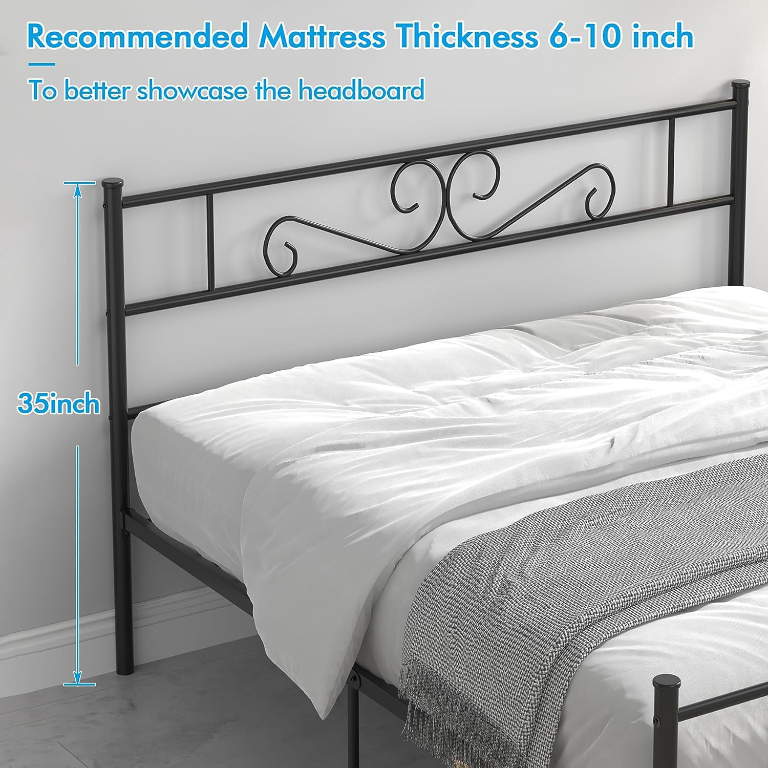VECELO Queen Size Metal Platform Bed Frame with Headboard and Footboard, No Box Spring Needed/Strong Slat Support, Under Bed Storage, Black