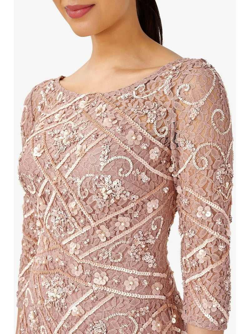 Adrianna Papell Boat Neck 3/4 Sleeves Back Zipper Midi Beaded Dress-ROSE QUARTZ / 10 - Walmart.com Adrianna Papell Boat Neck 3/4 Sleeves Back Zipper Midi Beaded Dress-ROSE QUARTZ / 10 - Walmart.com
