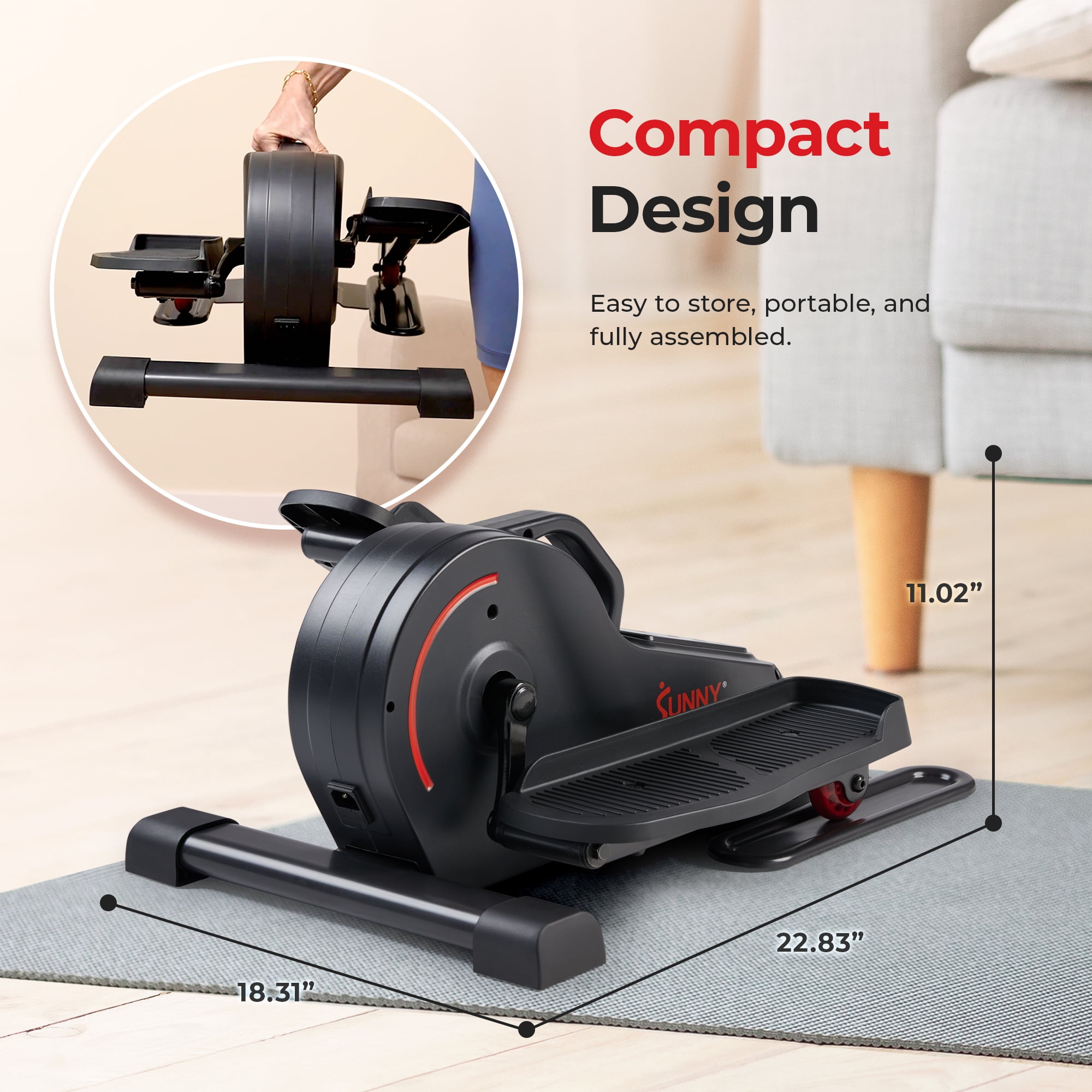 Sunny Health & Fitness SF-E3959SMARTG Electric Motorized Under Desk Elliptical Machine