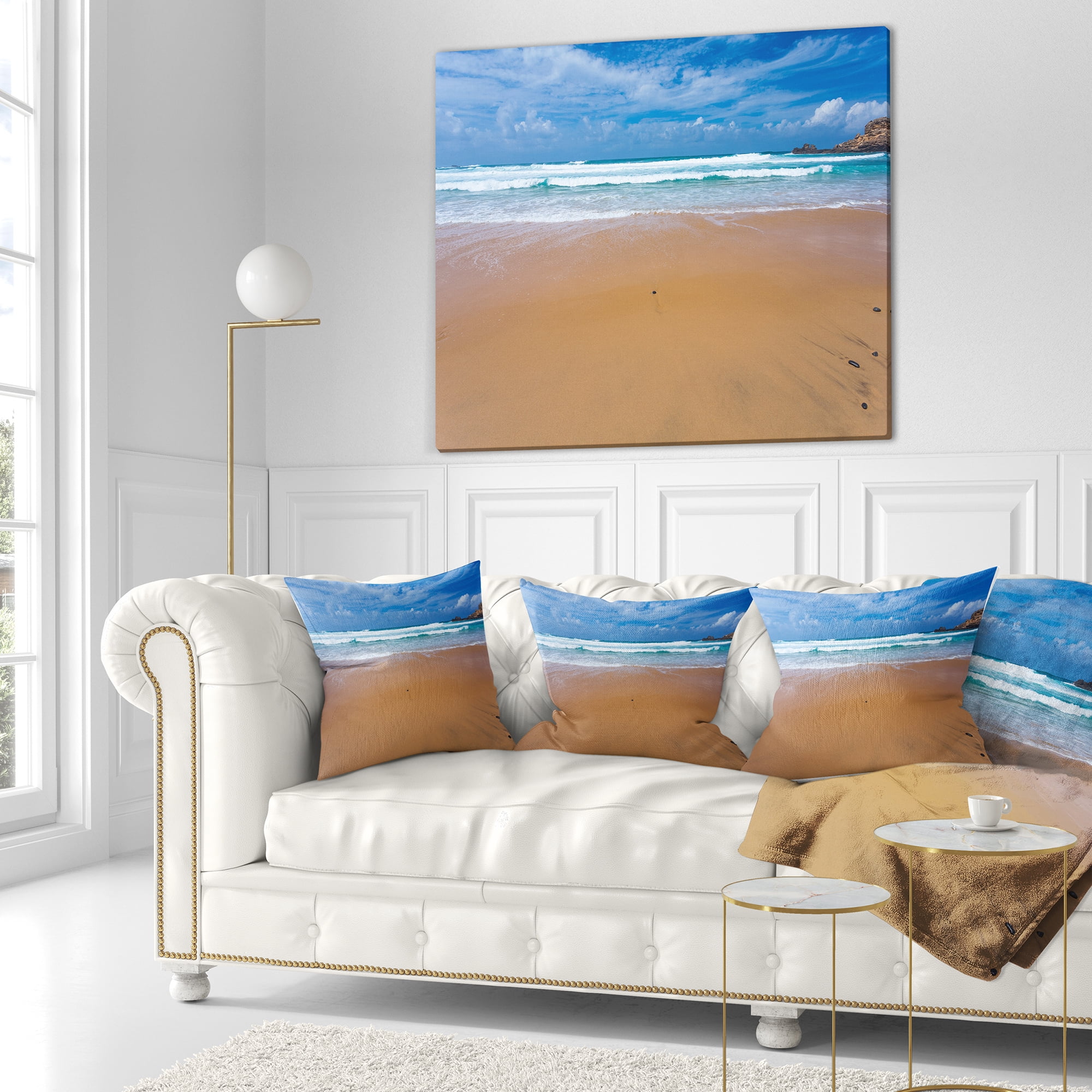 Designart Peaceful Atlantic Seashore Portugal - Beach Photo Throw Pillow - 18x18