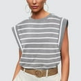 thumbnail image 3 of Defitshape Women's Soft Tank Top Casual Blouse Summer Sleeveless Shirt Crew Neck Spring Short Sleeve Fall Cap Sleeve Blouse Grey Striped Small, 3 of 5