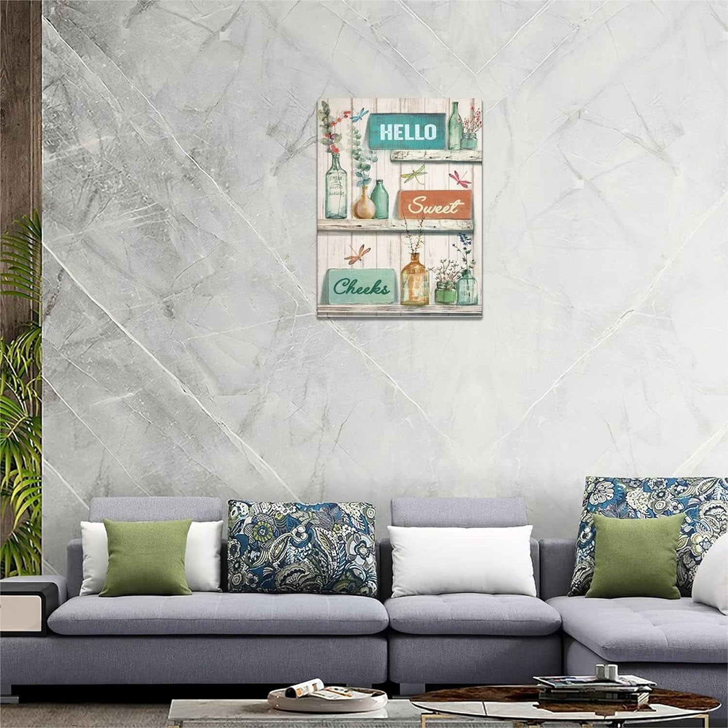 Rustic Bathroom Decor Wall Art Floral Dragonfly Canvas Prints Painting Farmhouse Plants Pictures Country Framed Artwork for Living Room Bedroom 12"x16"