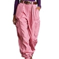 thumbnail image 2 of Karymi Summer Outfits Pleated Cargo Jogger Pants, Solid Wide Leg Long Trousers, Multi Large Flap Side Pockets, Elastic Cuffed Ankle Hem (Belt Not Included) Women Clothing, 2 of 6