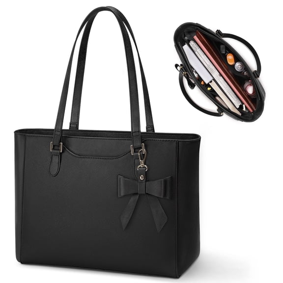RAINSMORE Handbags for Women PU Leather Work Tote Bags Large Capacity Ladies Shoulder Bag for Office Travel,Black
