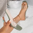 thumbnail image 2 of Chunky Heels for Women Clear Block Heels Sandals Square Toe Open Toe Transparent Strap Comfortable Dress Shoes Slip on Mules Green 6(37), 2 of 9