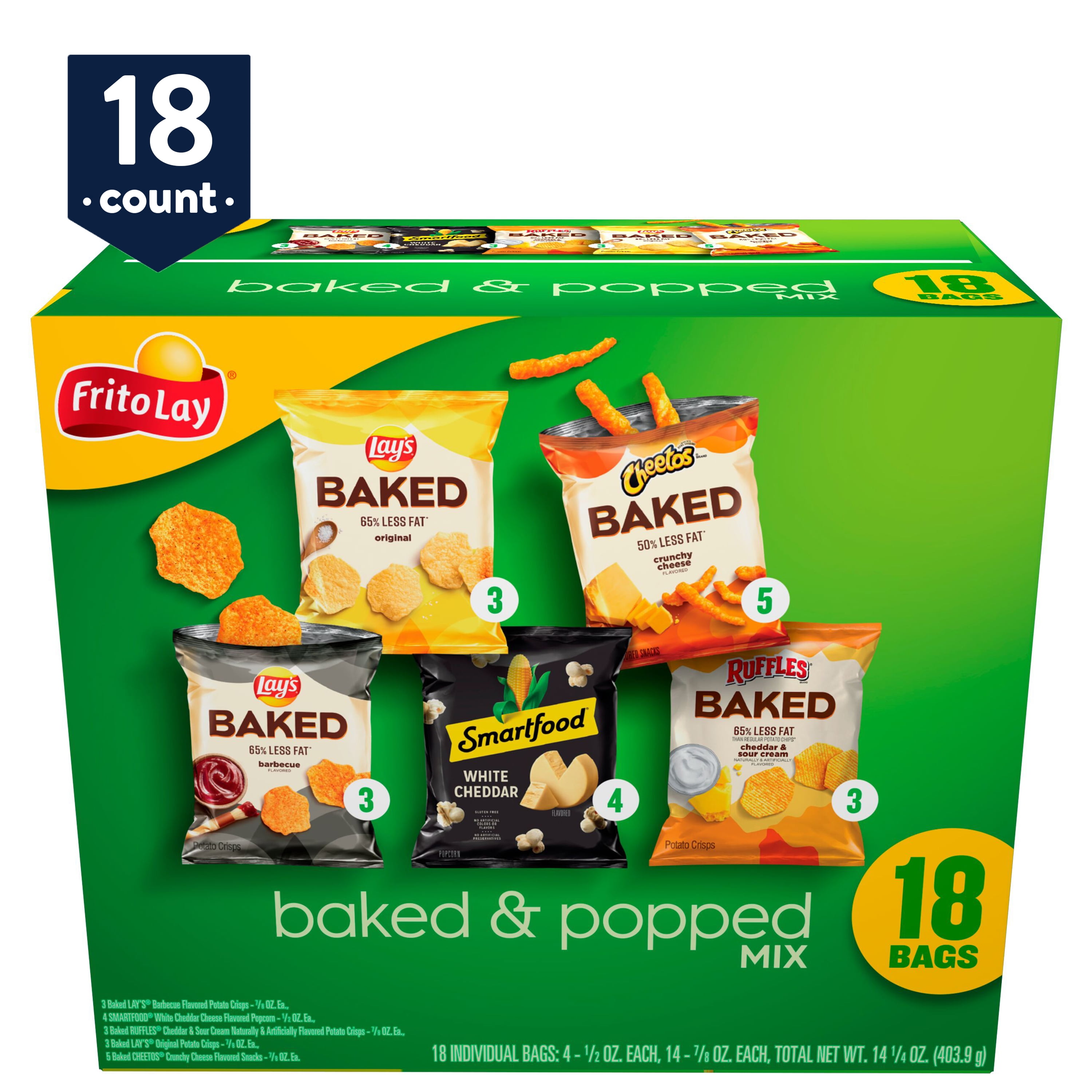 Frito Lay Snacks Baked and Popped Mix Variety Pack, 18 count