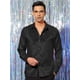 thumbnail image 2 of Camisa de lentejuelas para hombre, manga larga, con botones, para fiesta de graduación, camisas de satén Negro XL Unique Bargains Camisa, 2 of 6
