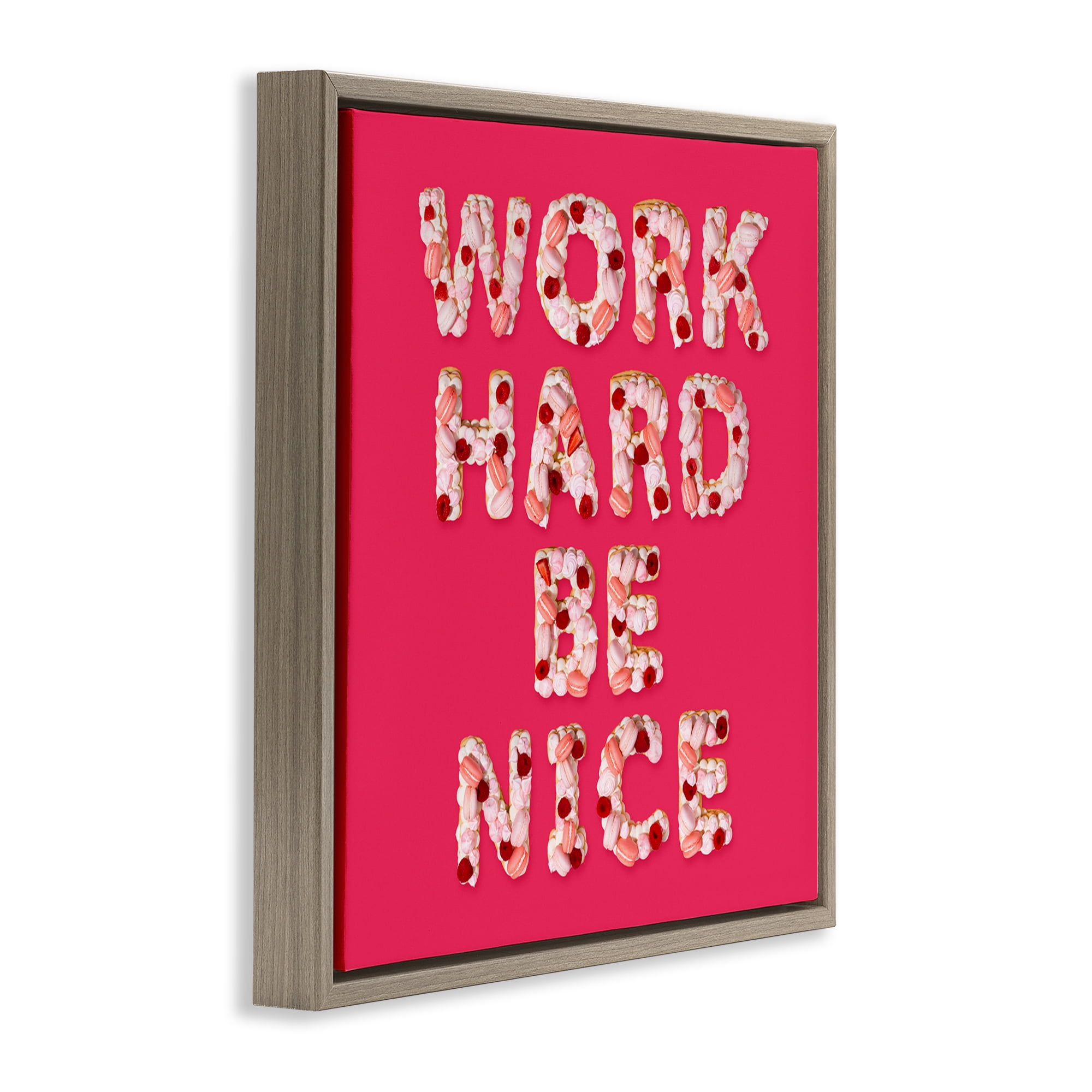 Work Hard Be Nice Brown Framed Floater Canvas Wall Art, design by LISH Creative