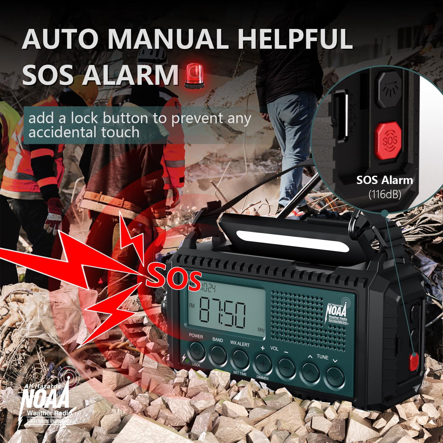 Noaa Emergency Weather Radio With Auto Alerts  5000mah Solar Hand Crank Am/fm/sw Shortwave Flashlight Reading Lamp Phone Sos Alarm Gear Time Clock & Large Lcd Display