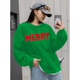 thumbnail image 4 of MOUSYA Merry Sweatshirt Women Christmas Glitter Patch Merry Shirt Merry Letter Print Long Sleeve Oversized Pullover Tops, 4 of 7