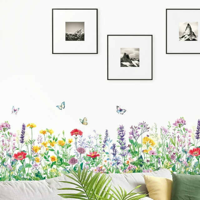 Adhesivos de pared con forma de flor y mariposa, flores silvestres, PVC, 229 x 136 cm