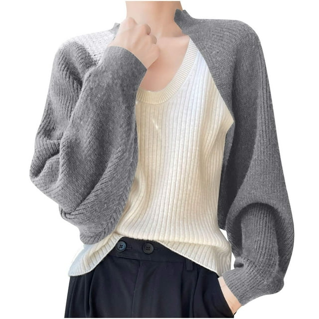 Timegard Women's Sweaters Long Sleeve Open Front Cropped Cardigans Sweater Fall Drop Shoulder Knit Tops