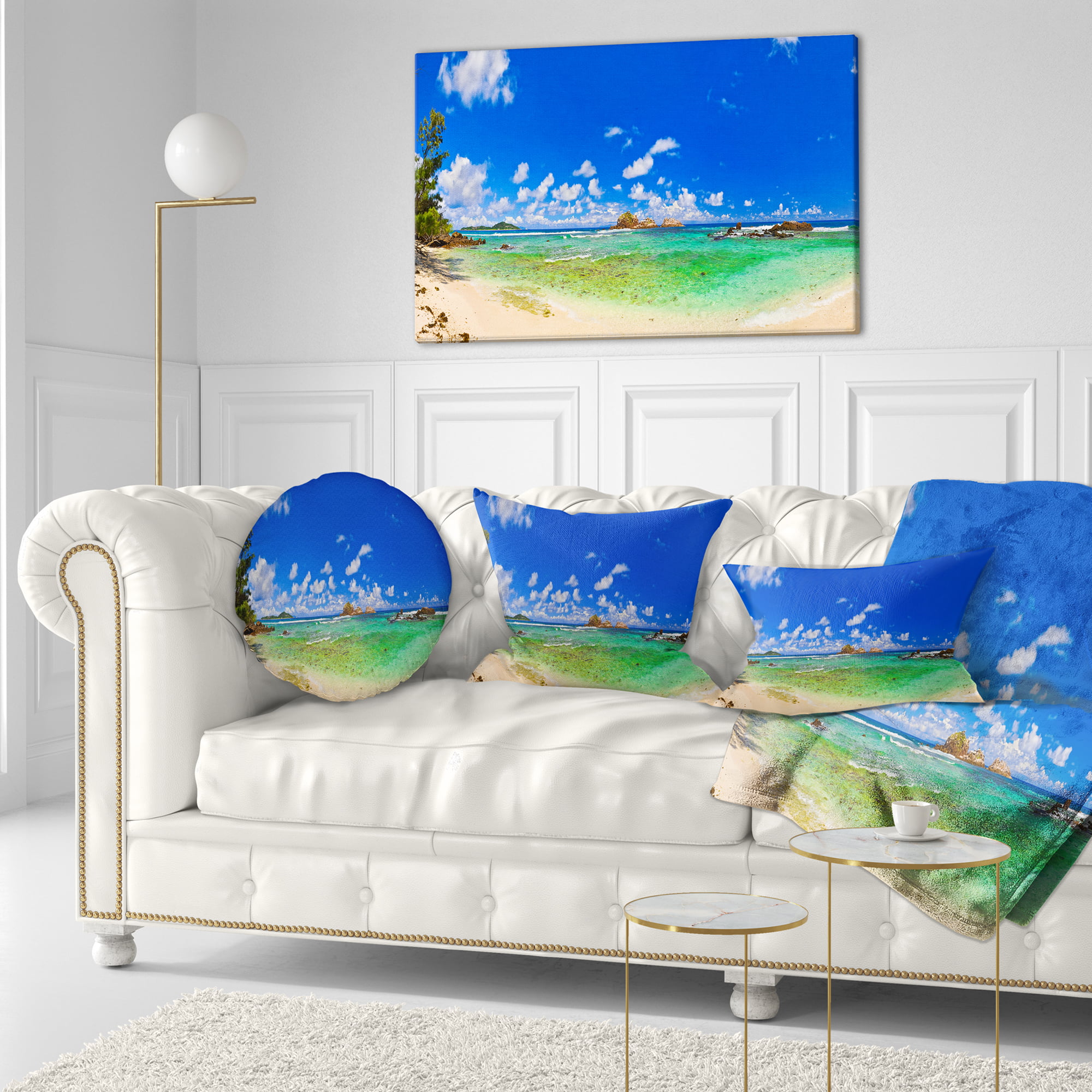 Designart CU7664-12-20 Tropical Beach with Green Sea Landscape Photography Lumbar Cushion Cover for Living Room in x 20 in Sofa Throw Pillow 12 in