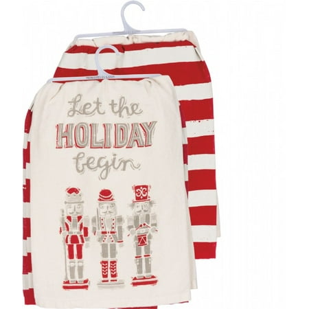 Dish Towel; 2 Piese Set 'Let The Holiday Begin' 100% Cotton