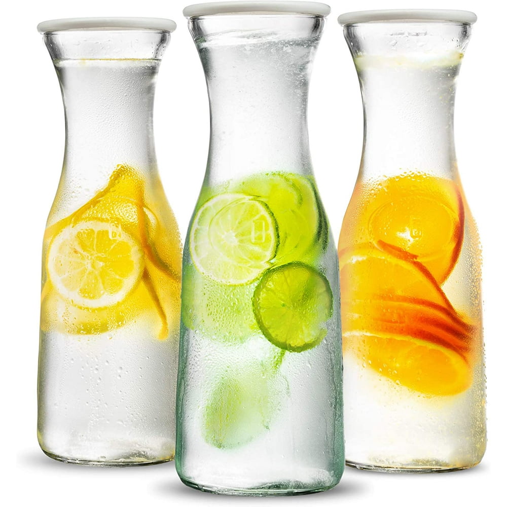 Kook Glass Pitcher Carafes with Lids, 35 oz, Set of 3