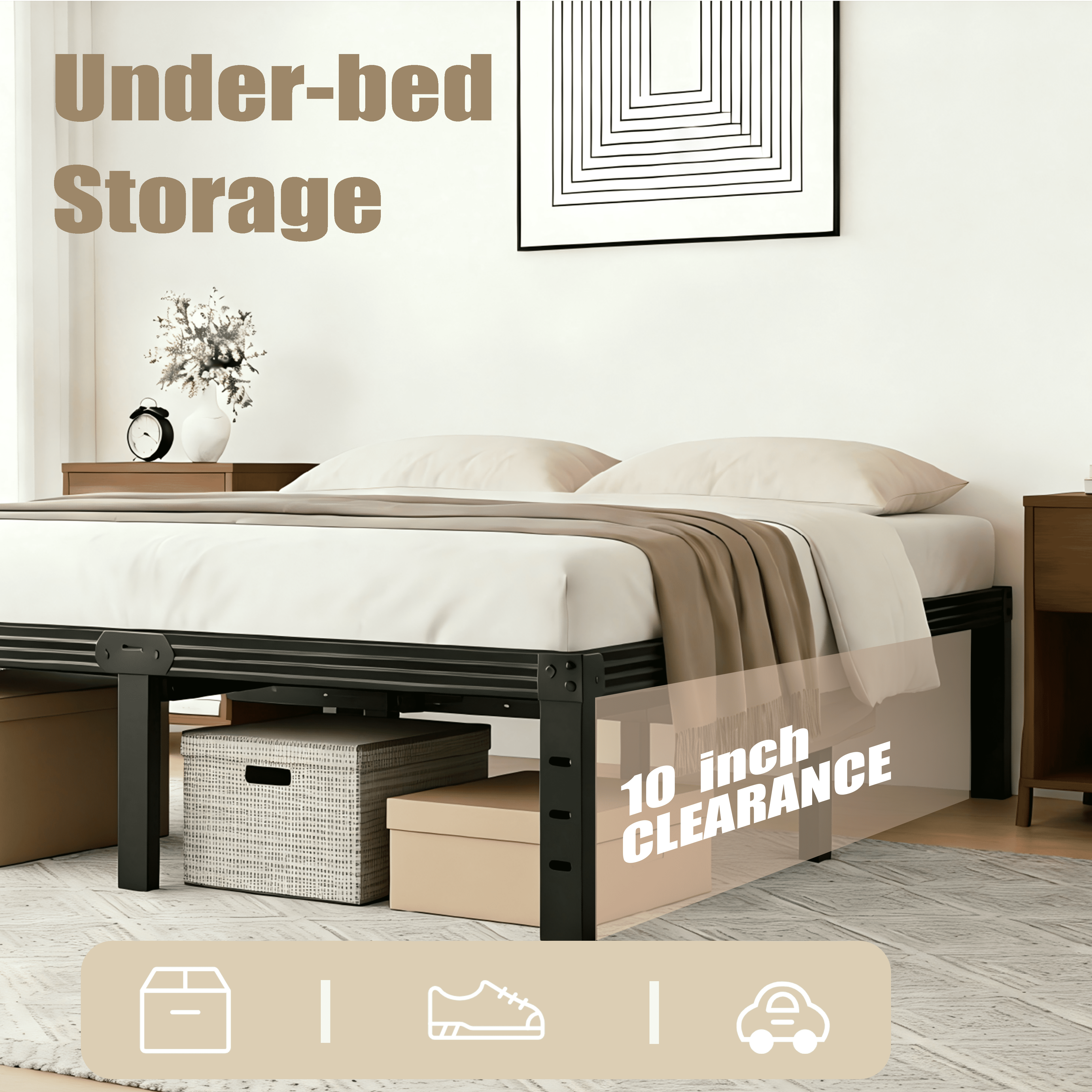 RLDVAY 12 inch Queen Bed Frame,Heavy Duty Metal Platform,No Box Spring Needed,Noise-Free,Easy Assembly