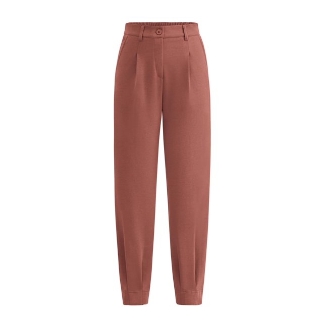 Pantalones PRETTYGARDEN 2025 de tiro alto con frunces color rojo óxido L