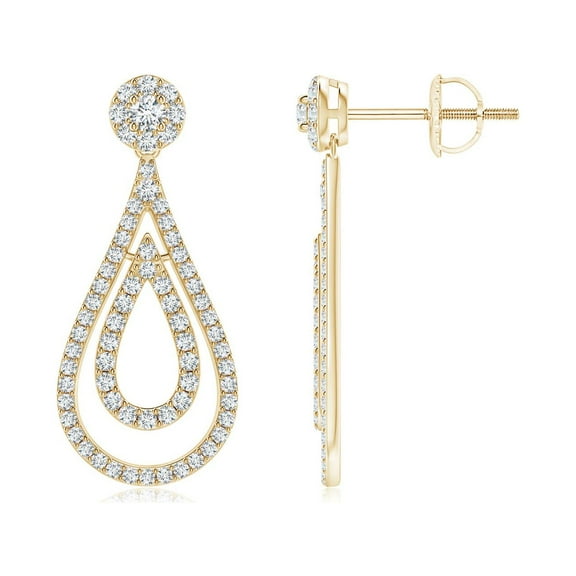 ANGARA Lab Grown Diamond Double Teardrop Earrings for Women in 14K Yellow Gold (Size-1.9mm| Color-F-G| Clarity-VS) | April Birthstone, Anniversary, Jewelry Gift for Women | Lab-Grown Diamond Earrings