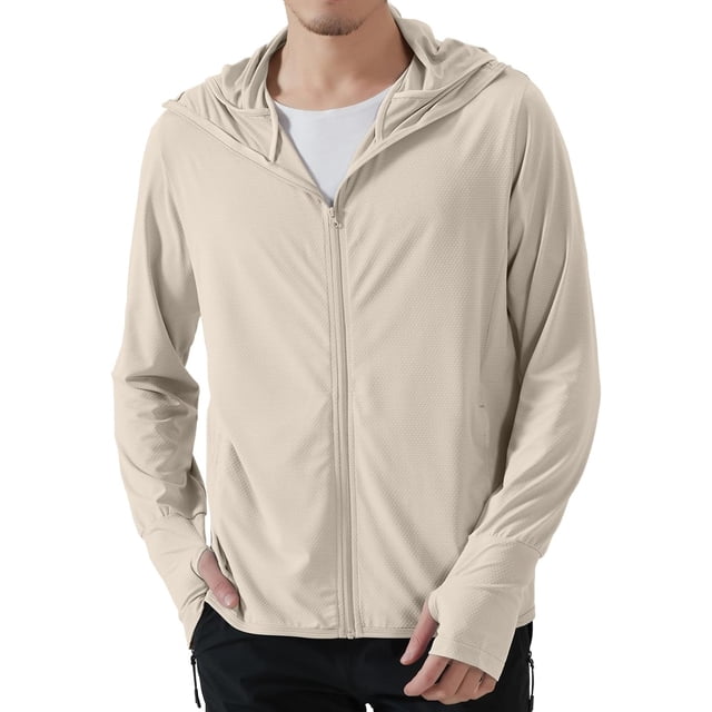 Locachy Veste à Capuche Légère pour Hommes UPF 50+ Protection Solaire Extérieure à Fermeture Éclair Complète Manches Longues pour la Pêche Randonnée Performance