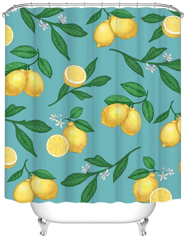 Lemon Shower Curtains Vintage Fresh Fruits Bathroom Curtain Green