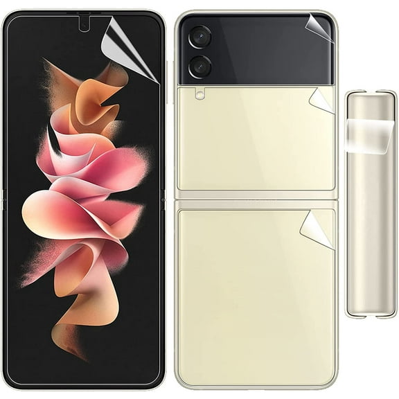 Galaxy Z Flip 3 Screen Protector, (1SET 5PCS) Full Covered Outer   Inner Screen Flexible Film   Back Cover TPU Soft Screen Protector for Samsung Galaxy Z Flip 3 5G, HD Bubble Free, Anti Scratch