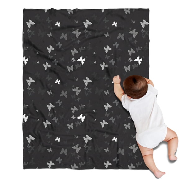 Black Gray Butterfly Pattern Blanket,Comfortable Soft Flannel Throw Blanket,All Season,Warm Lightweight Blankets for Sofa Bed Couch Living Room Chair,30"x40"