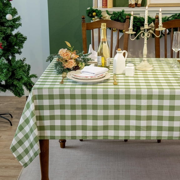Green and White Gingham Tablecloth, Spring Plaid Waterproof Table Cover for Easter, Indoor Dining, Kitchen Table, Garden Picnic, Washable Rectangle Tablecloth for Home Use, W60 x L84 in