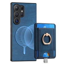 ELEHOLD Leather Case for Samsung Galaxy S24 Ultra Magnetic Detachable Card Holder Magnetic 2 in 1 Wallet Case with Ring Holder Kickstand Compatible with Mag Safe Shockproof Cover,blue