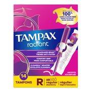 Tampax Radiant Tampons with LeakGuard Braid, Regular Absorbency, 14 Count