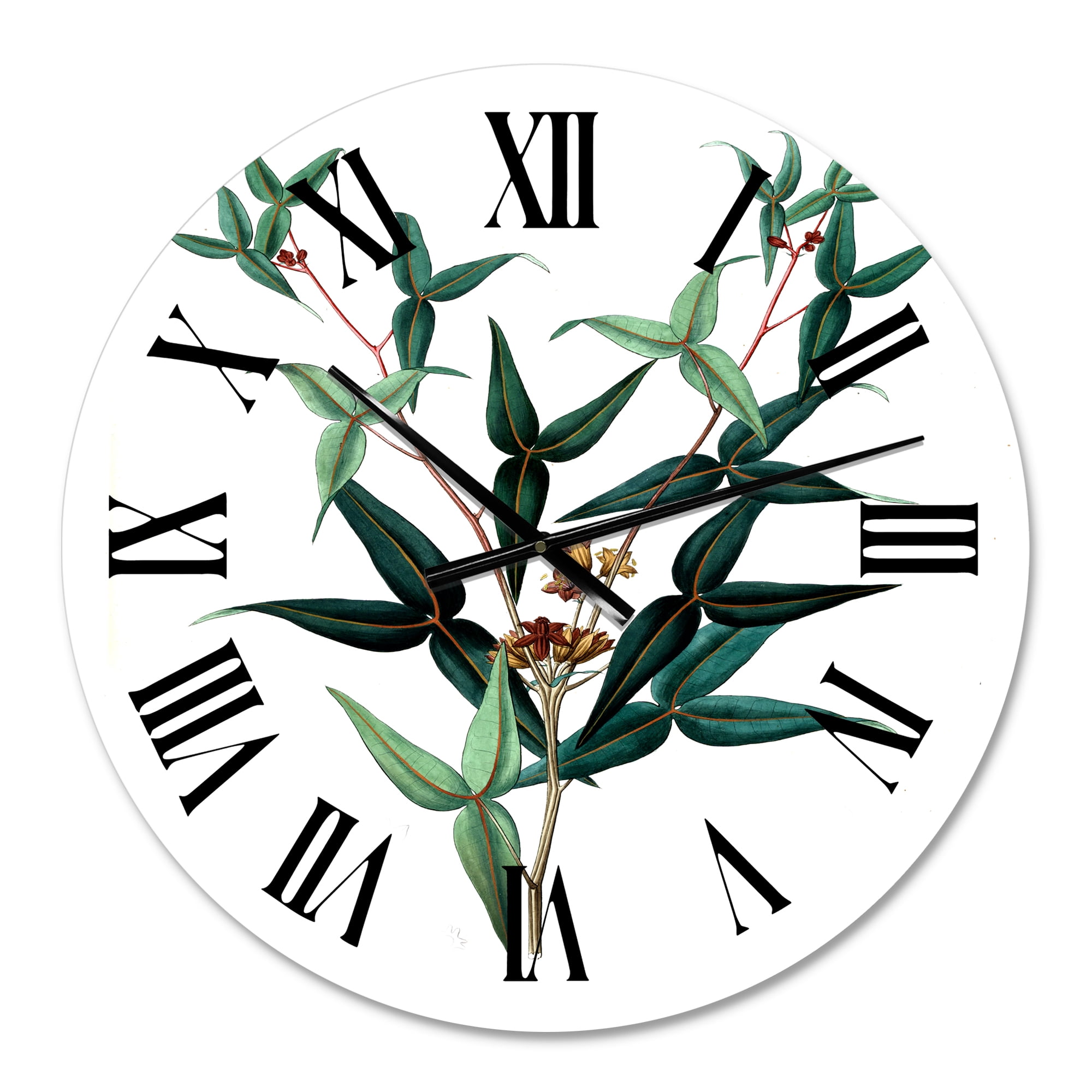Designart 'Vintage Green Leaves Plants Viii' Traditional Wall Clock