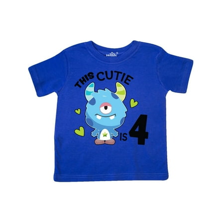 

Inktastic This Cutie is 4 with Cute Blue Monster and Hearts Gift Toddler Boy Girl T-Shirt