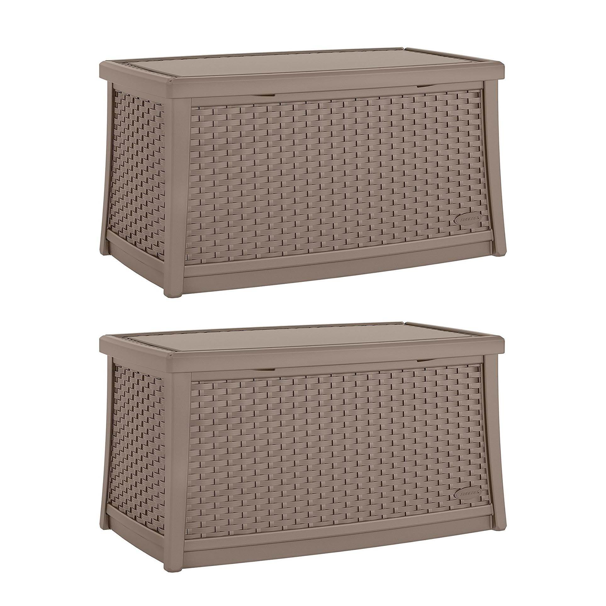 2 Pack Suncast Elements 30 Gallon Outdoor Deck Patio Resin Wicker