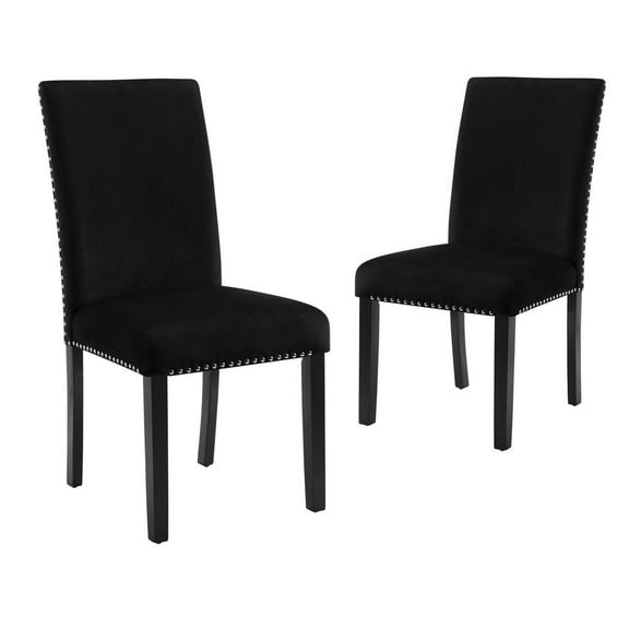 New Classic Furniture 37.75" Velvet & Wood Dining Chair in Black (Set of 2)