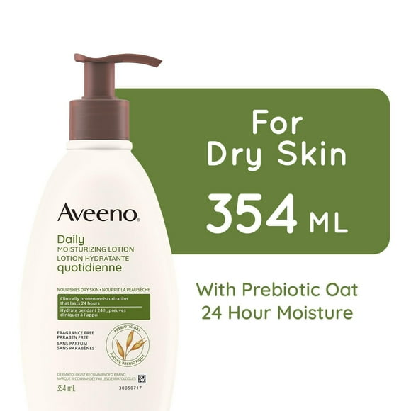 Lotion hydratante quotidienne Aveeno, pour la peau sèche, non comédogène, avoine prébiotique, hydratant quotidien, sans parfum 354 ml