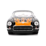 Jada Toys BIGTIME MUSCLE 1:24 1957 Chevy Corvette Die-cast Car – Opening Doors, Hood, Trunk, Rubber Tires(Glossy Black Flames)