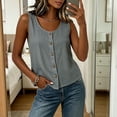 thumbnail image 4 of Tank Tops for Women Sleeveless Round Neck Solid Color Button Shirts, 4 of 8