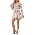 thumbnail image 1 of INSPIRE CHIC Vestido Mini Midi A-Line de Cuello en V con Estampado Floral y Cintura Elástica Boton Down Color Beige Oscuro L, 1 of 6