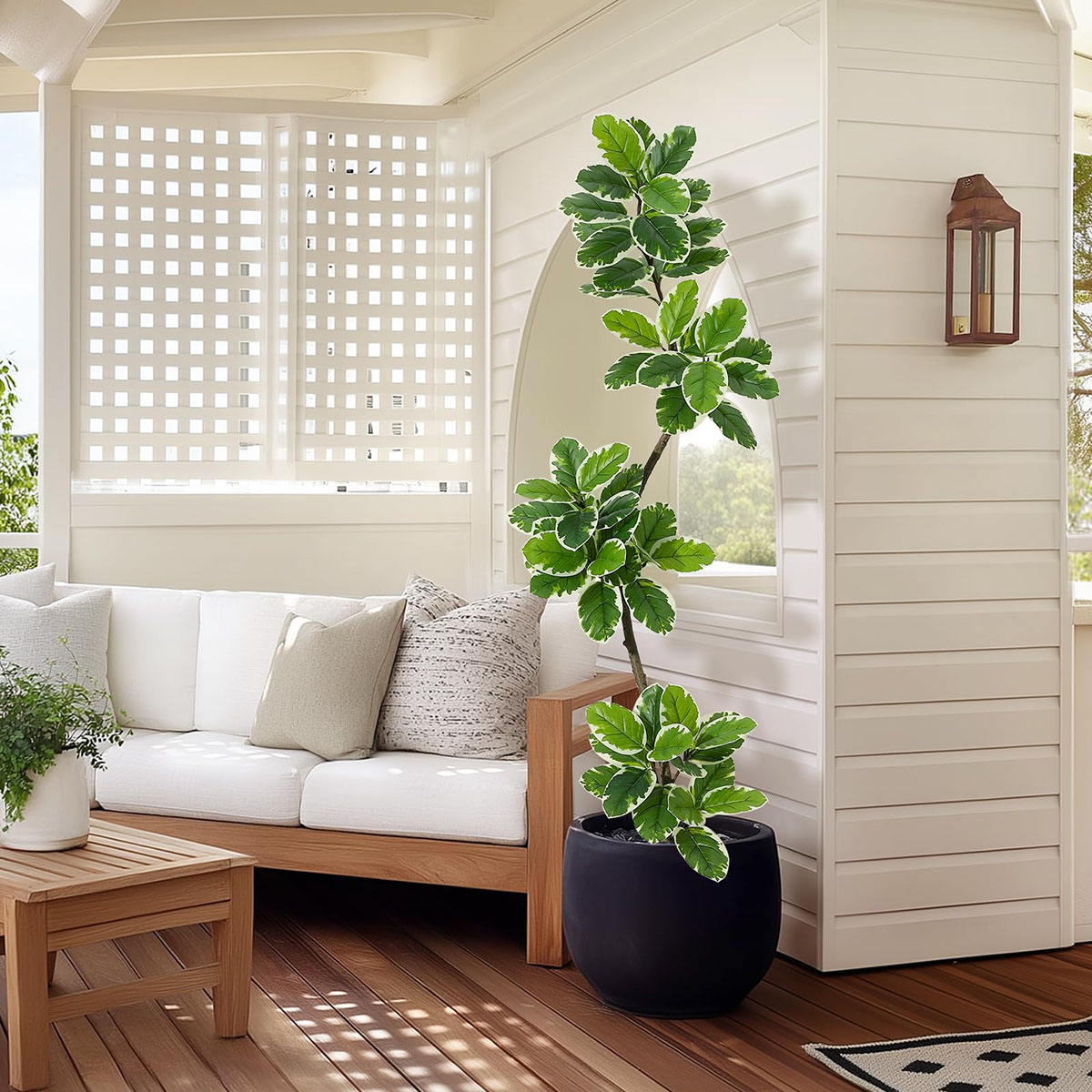 Ataucjin Artificial Fiddle Leaf Fig Tree, 5FT Tall Faux Rubber Tree with Sphere Planter, Tall Artificial Plants with Moss for Home Decor Office Living Room