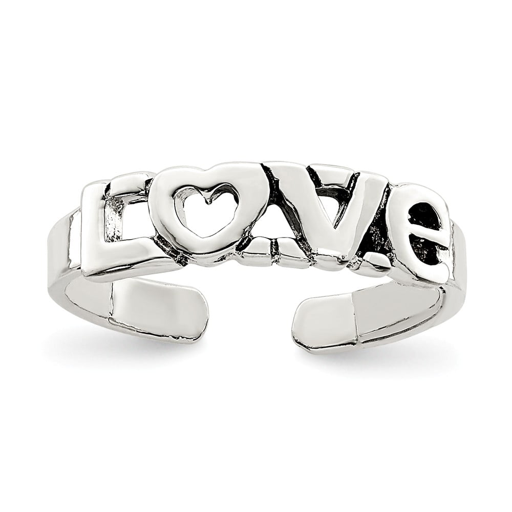 White Sterling Silver Ring Band Toe Antiqued LOVE