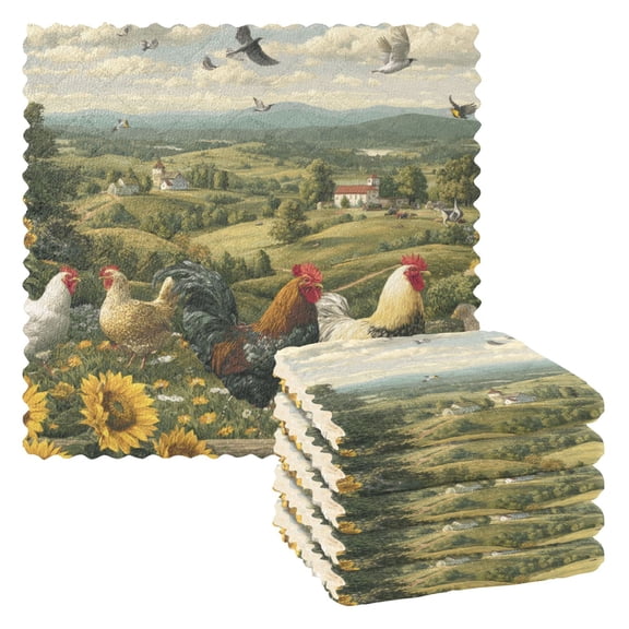 6 Pieces of Kitchen Towels 11x11Inch Kitchen Dish Cloths Kitchen Dish Towels Reuseable Cleaning Cloths Chicken Forest Group