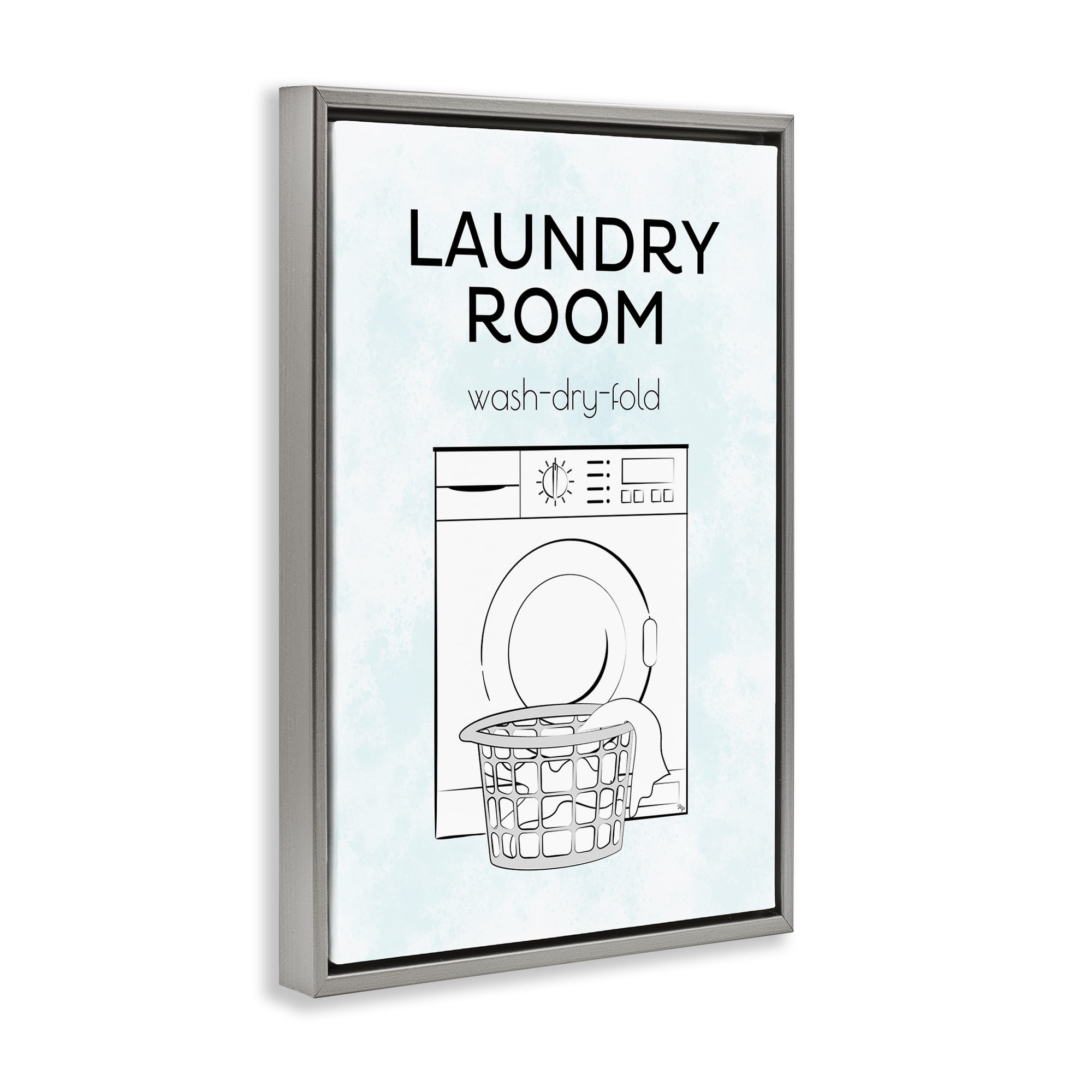 Stupell Industries Minimal Laundry Wash Dry Fold Bath & Laundry Painting Gray Floater Framed Canvas Art Print Wall Art, 21 x 31