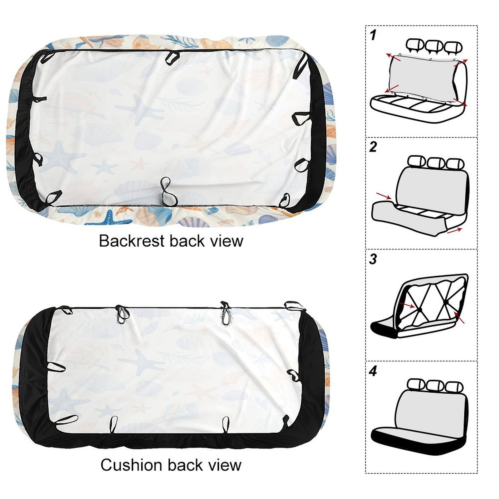 Beach Seashell Starfish Car Accessories Bench Seat Covers for Cars Print Car Seat Protector Cover for Rear Universal Fit