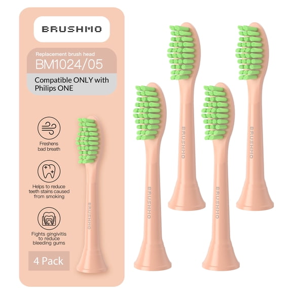 Brushmo Cabezales de Repuesto One con Limpiador de Lengua, Compatibles Únicamente con Philips One by Sonicare, Cerdas Suaves DuPont, Paquete de 4, Acabado Brillante.