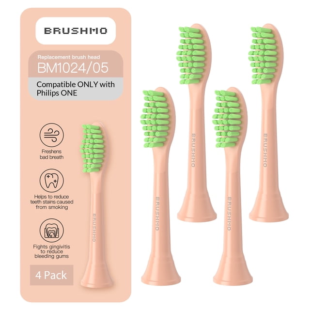 Brushmo Cabezales de Repuesto One con Limpiador de Lengua, Compatibles Únicamente con Philips One by Sonicare, Cerdas Suaves DuPont, Paquete de 4, Acabado Brillante.