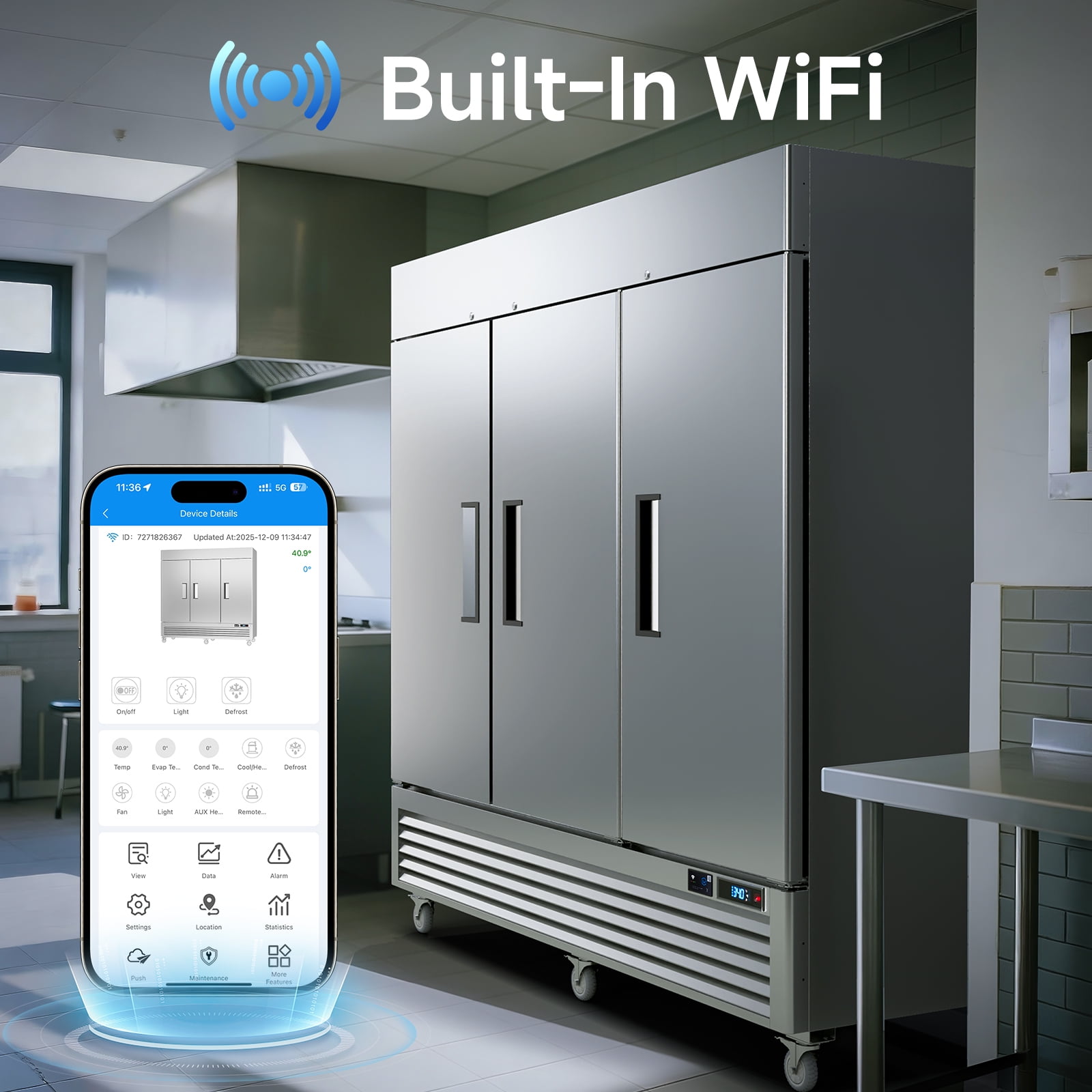 VEECOOL 72 cu.ft Commercial Refrigerator WiFi-Enabled, 82" Two Section Full Door Stainless Steel Reach in Refrigerator, Stainless Steel, App and Digital Control, R290 Refrigerant, ETL&ETL Sanitation