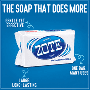 Zote White Laundry Bar Soap, Hand & Machine Wash, All Ages, Gentle & Long-Lasting, Laundry Detergent, Bar Cleanser with Sodium Tallowate, 14.1 oz