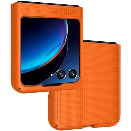 Case for Motorola RAZR+ 2023, Nakedcellphone Slim Hard Shell Protector Cover [Anti-Fingerprint, Grid Texture] for Moto RAZR Plus '23 (RAZR 40 Ultra) - Bright Orange