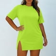 thumbnail image 4 of Robes T-Shirt Grande Taille pour Femmes Col Rond Manches Courtes Fente Latérale Tenue Décontractée Quotidienne Douce Respirante Coupe Ample Chemise de Nuit Robes Mini, 4 of 7